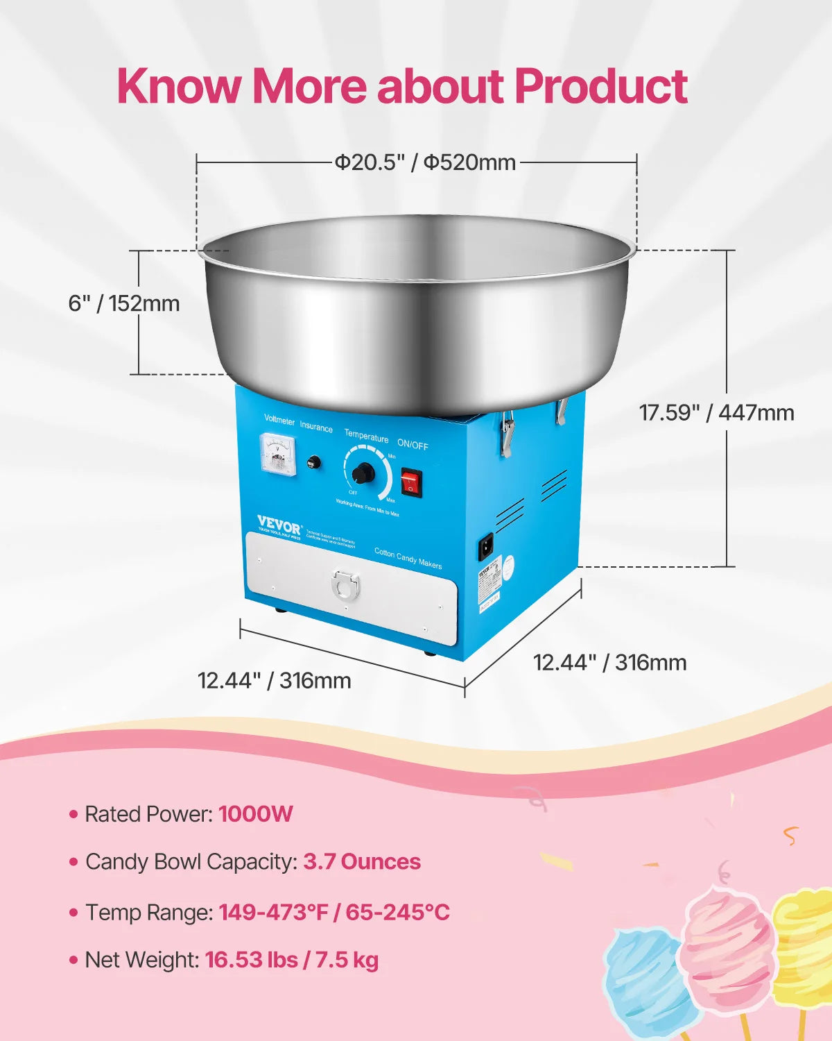SucceBuy Electric Cotton Candy Machine 1000W With Stainless Steel Bowl